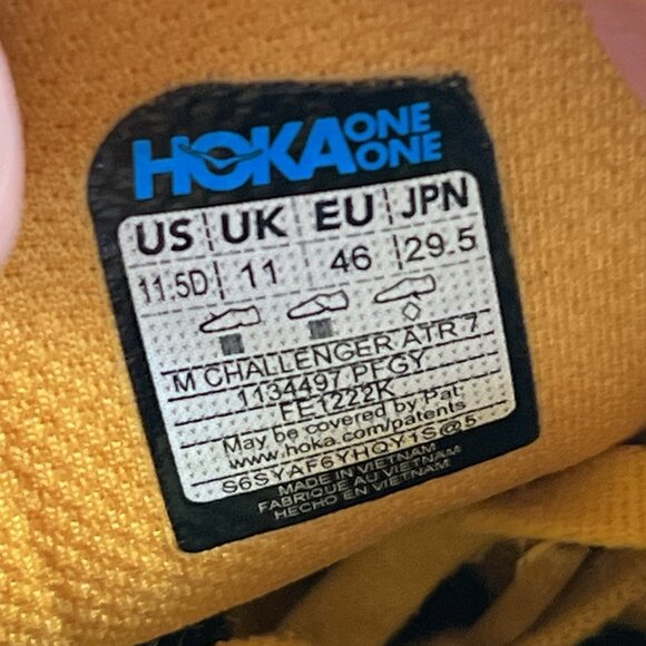 Hoka One One Challenger ATR 7 Mens 11.5 Shoes Yellow Trail Running Sneaker - Picture 10 of 10